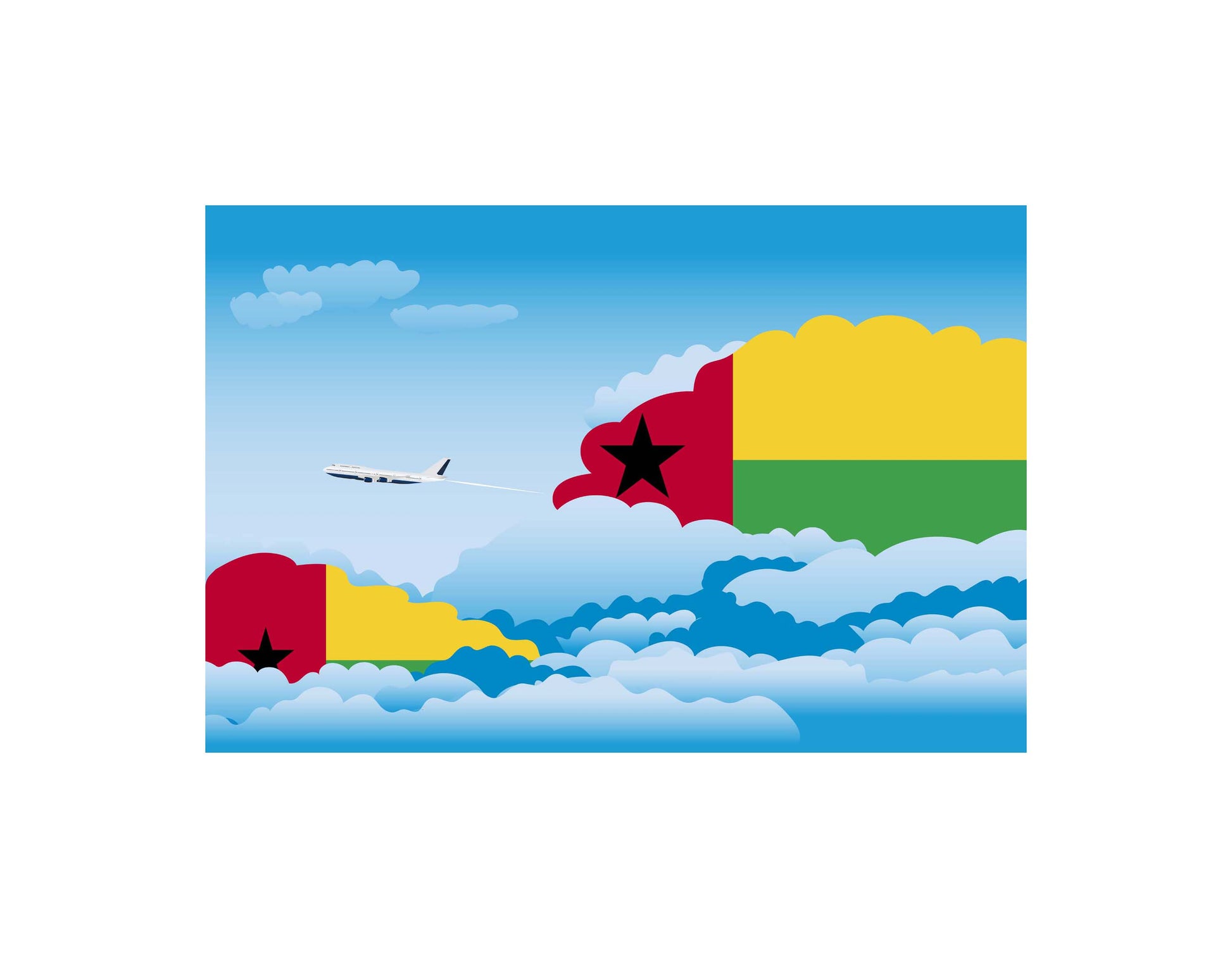 Guinea Bissau Airplane Day Clouds Vector Illustration | Travel & Aviation Sky Scene