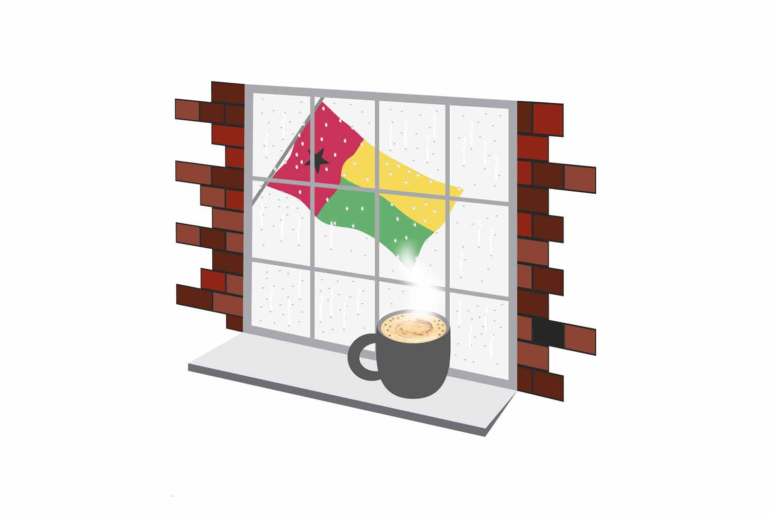 Guinea Bissau Coffee Rain Window Vector Illustration | Cozy Café Scene