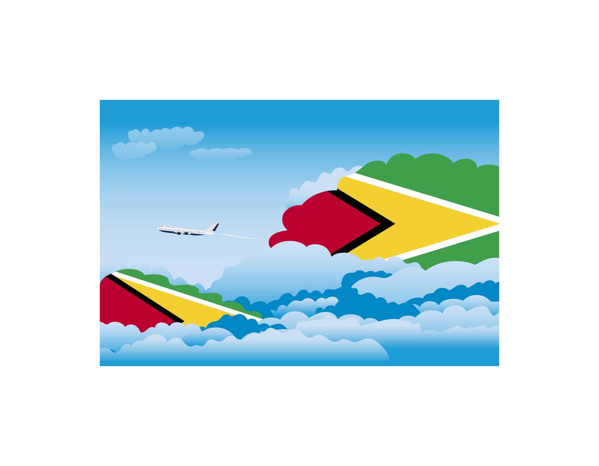 Guyana Airplane Day Clouds Vector Illustration | Travel & Aviation Sky Scene