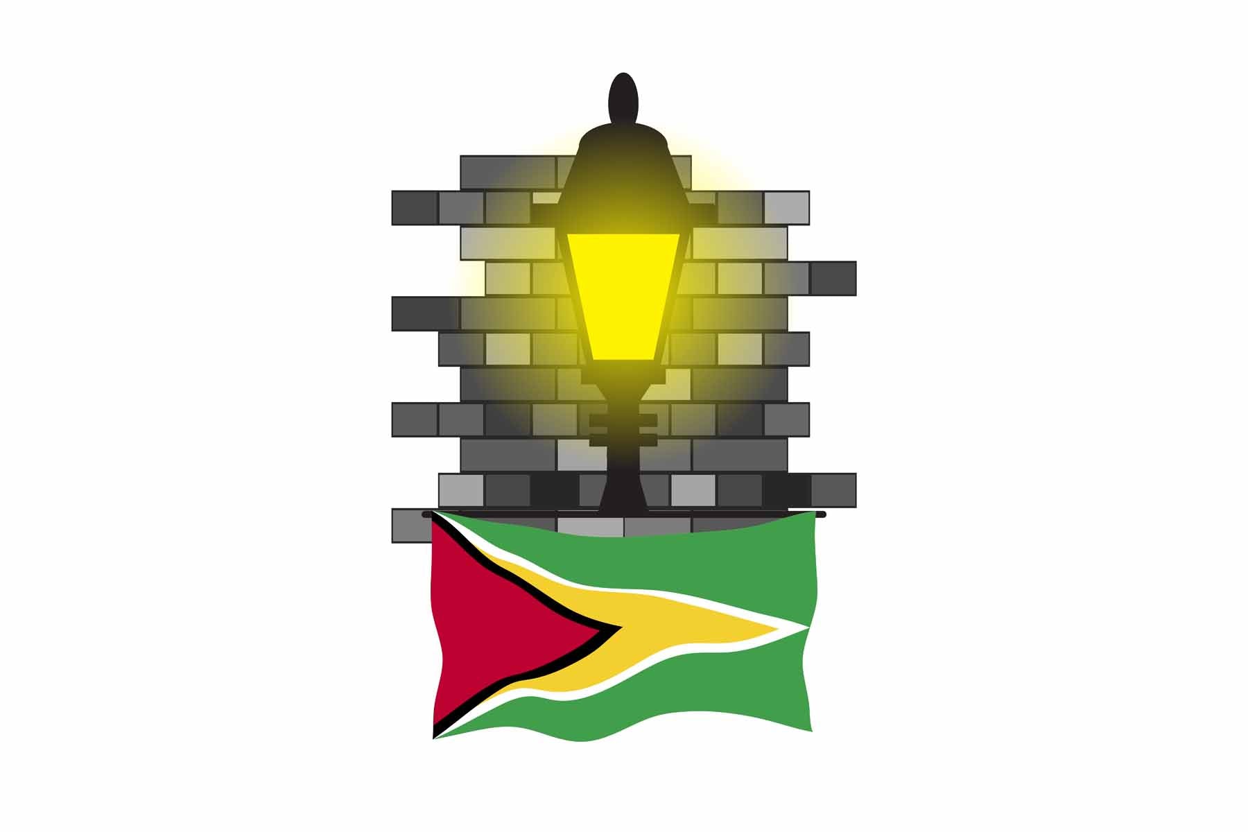 Guyana World Street Lamp Bricks Dark Night Vector Illustrations | Moonlit Urban Landscape Collection