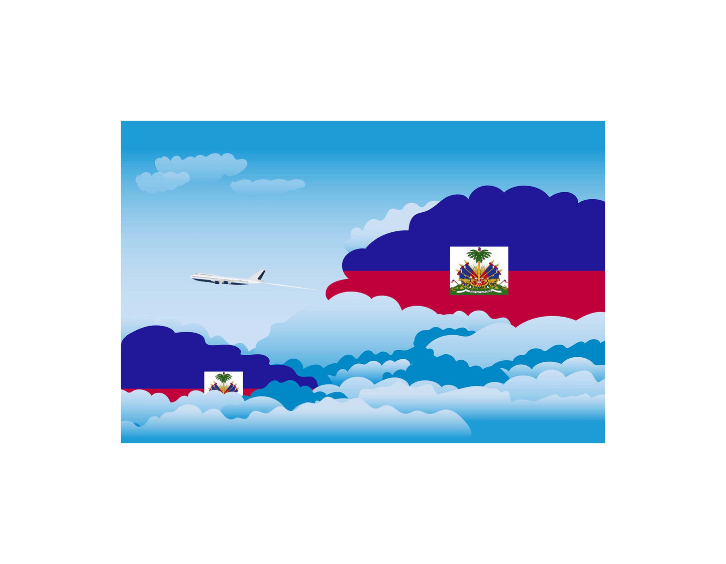 Haiti Airplane Day Clouds Vector Illustration | Travel & Aviation Sky Scene