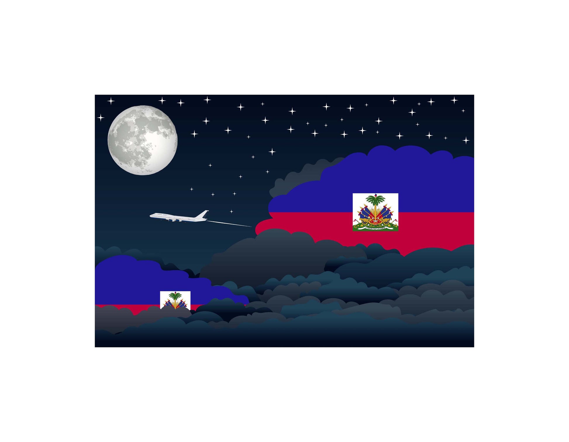 Haiti Night Clouds Airplane Airport Flight Vector Illustration