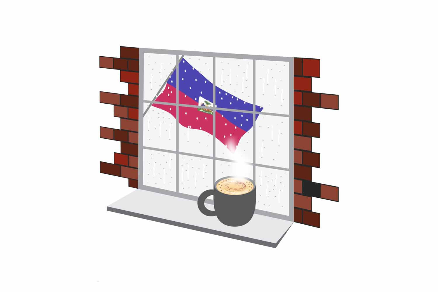 Haiti Coffee Rain Window Vector Illustration | Cozy Café Scene