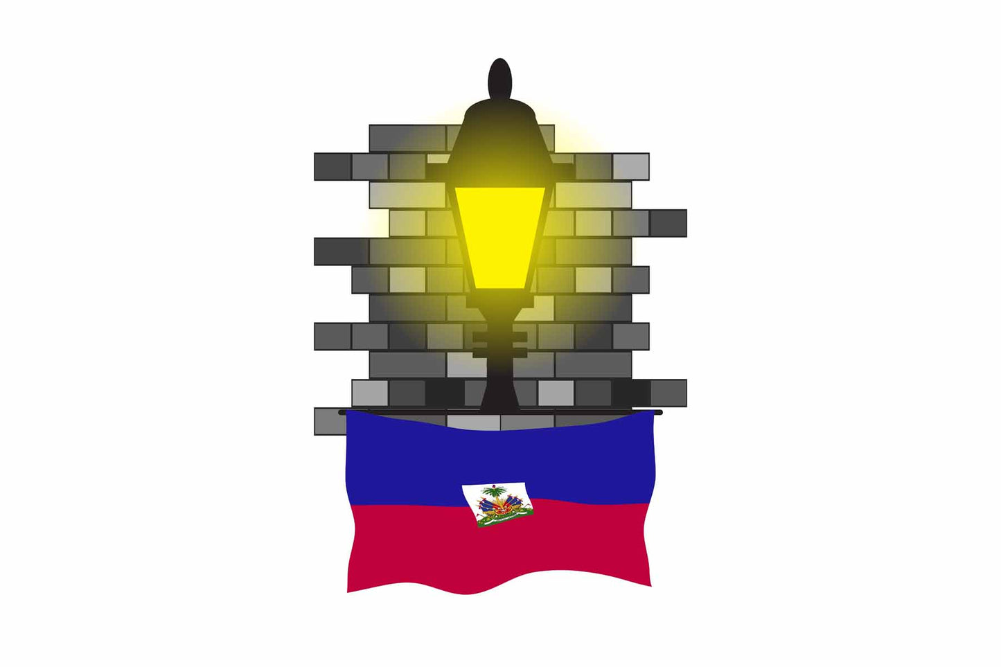 Haiti World Street Lamp Bricks Dark Night Vector Illustrations | Moonlit Urban Landscape Collection