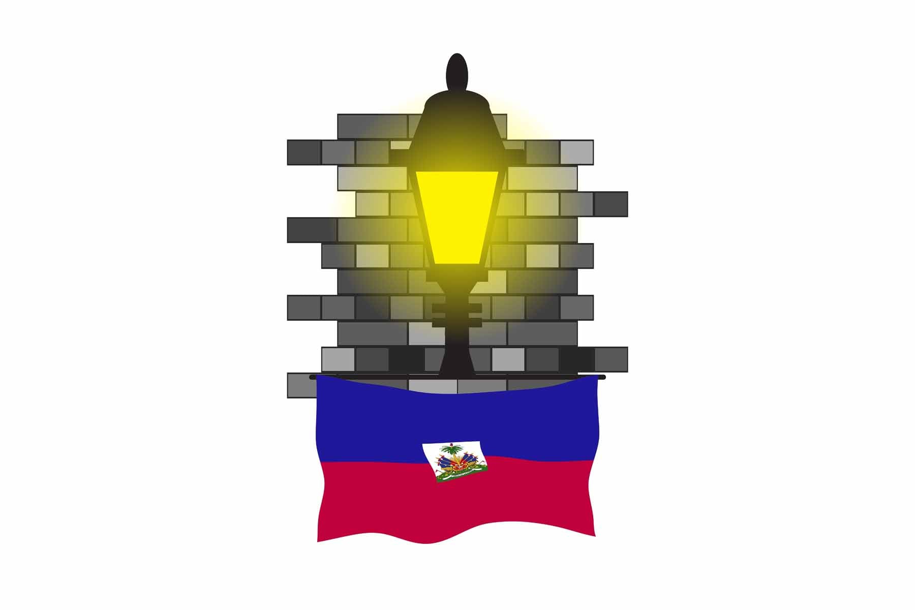 Haiti World Street Lamp Bricks Dark Night Vector Illustrations | Moonlit Urban Landscape Collection
