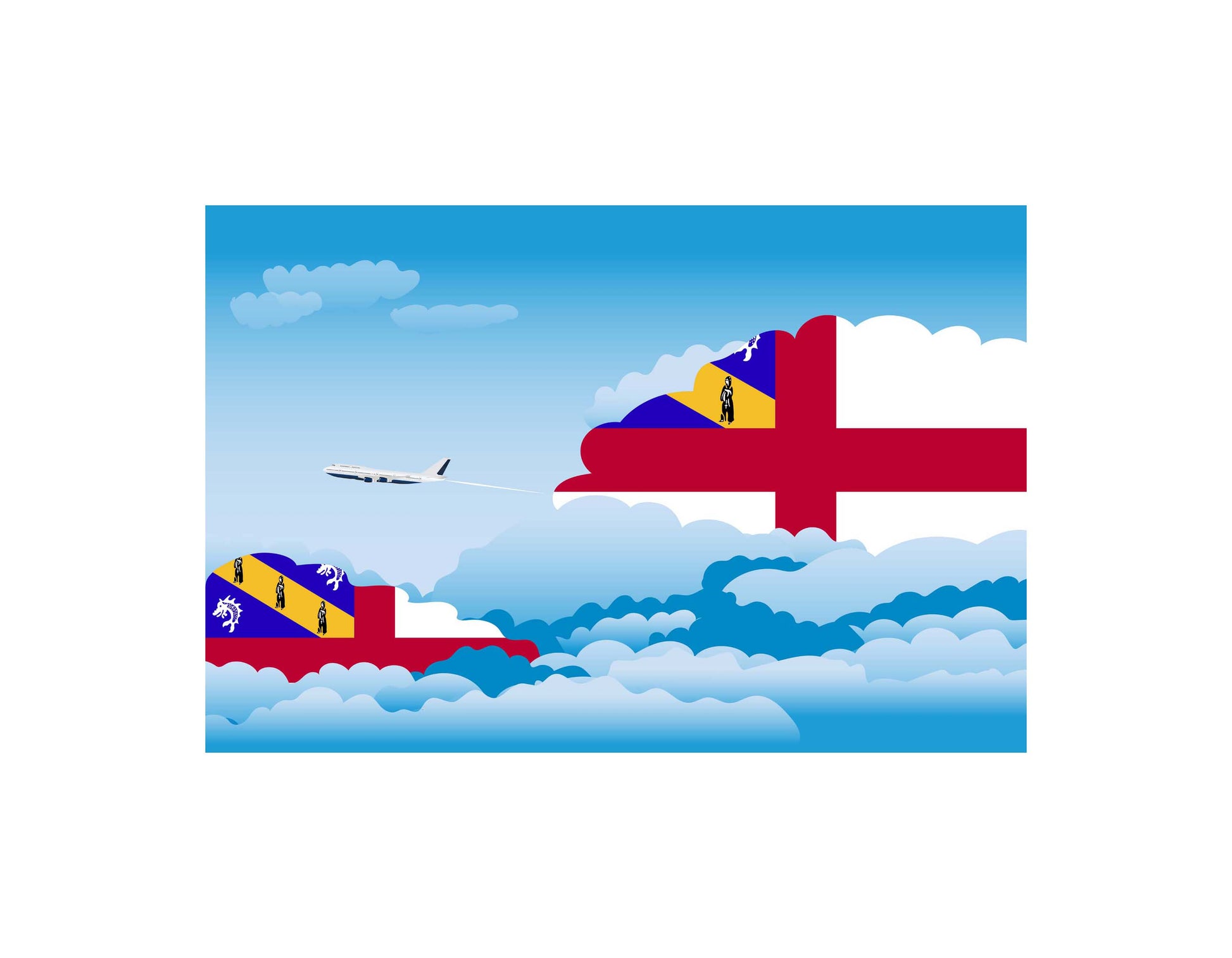 Herm Airplane Day Clouds Vector Illustration | Travel & Aviation Sky Scene