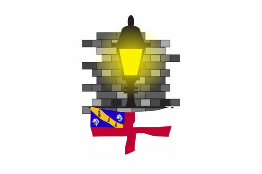 Herm Flag Street Lamp Bricks Vector Illustration