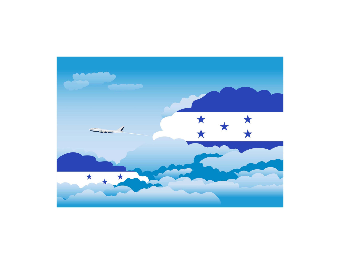Honduras Airplane Day Clouds Vector Illustration | Travel & Aviation Sky Scene