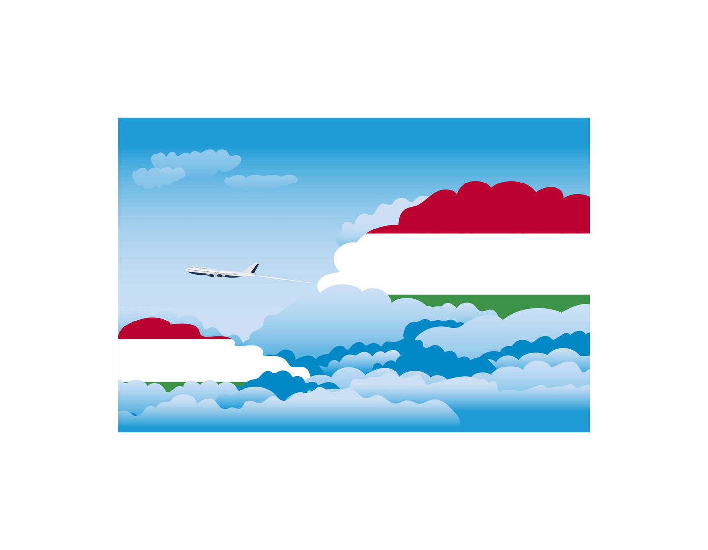 Hungary Airplane Day Clouds Vector Illustration | Travel & Aviation Sky Scene