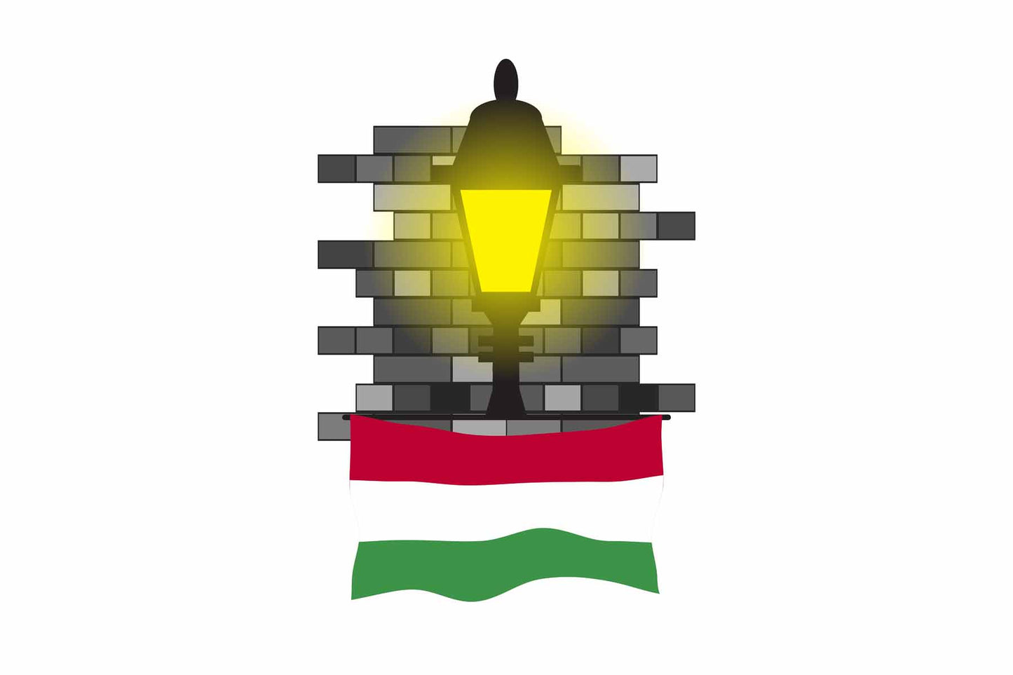 Hungary World Street Lamp Bricks Dark Night Vector Illustrations | Moonlit Urban Landscape Collection