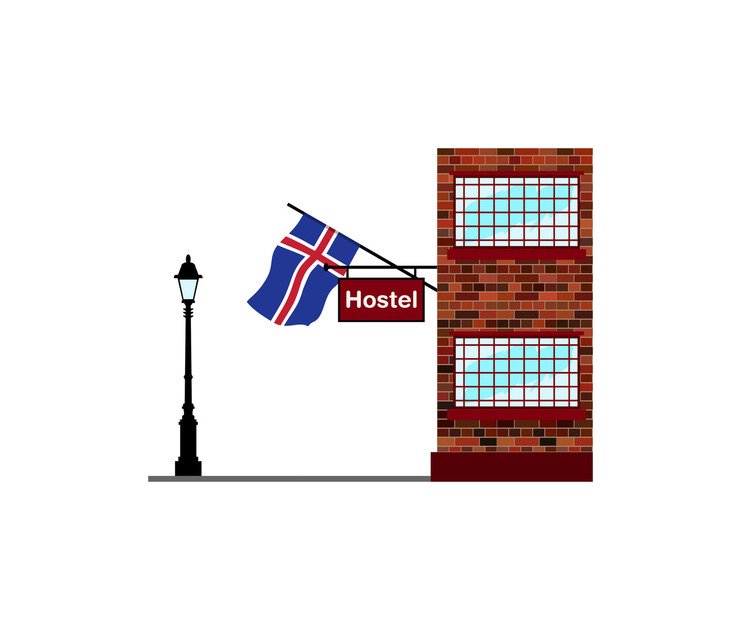 Iceland World Hostels Vector Illustrations | Hostel Buildings & Accommodation Collection