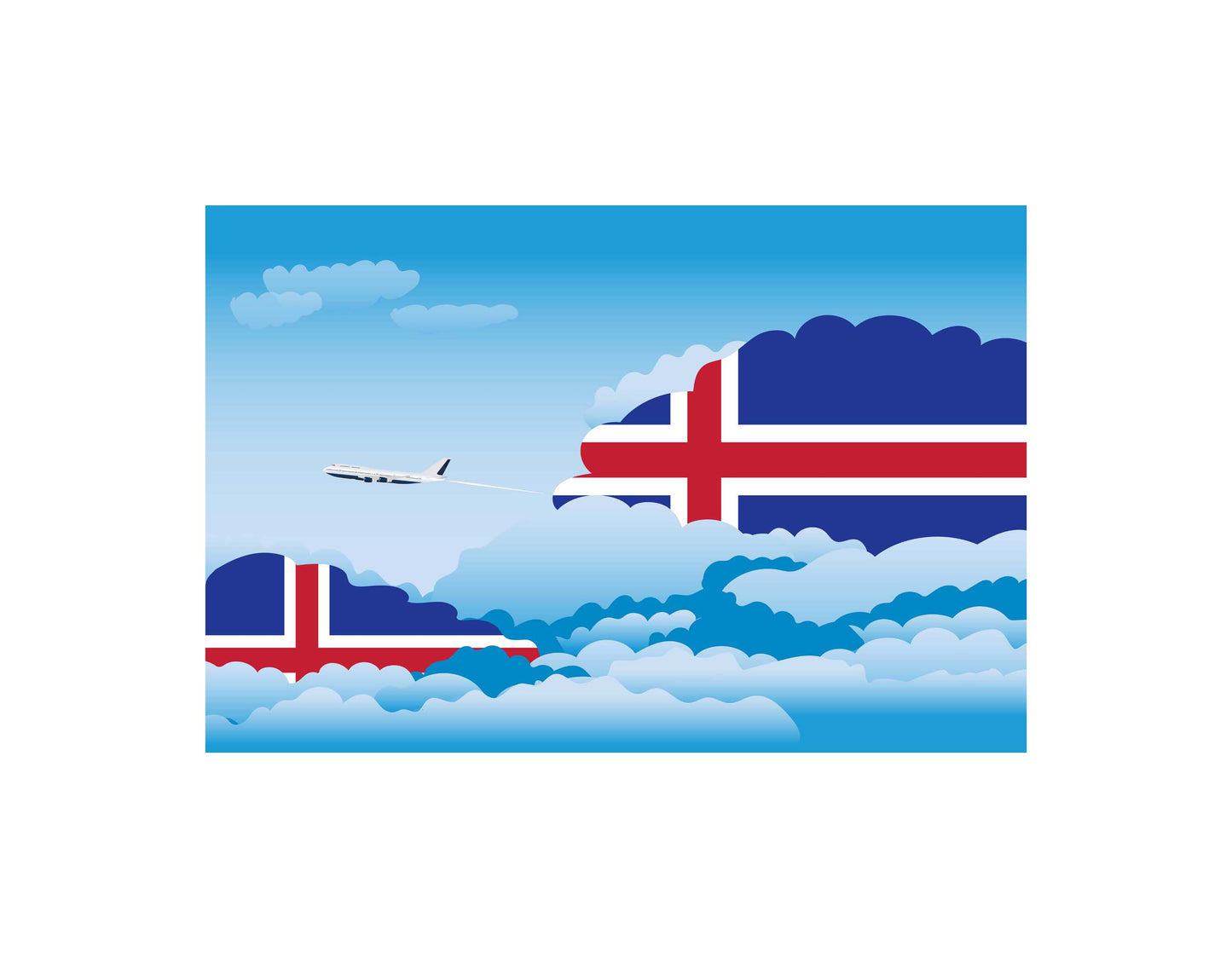 Iceland Airplane Day Clouds Vector Illustration | Travel & Aviation Sky Scene