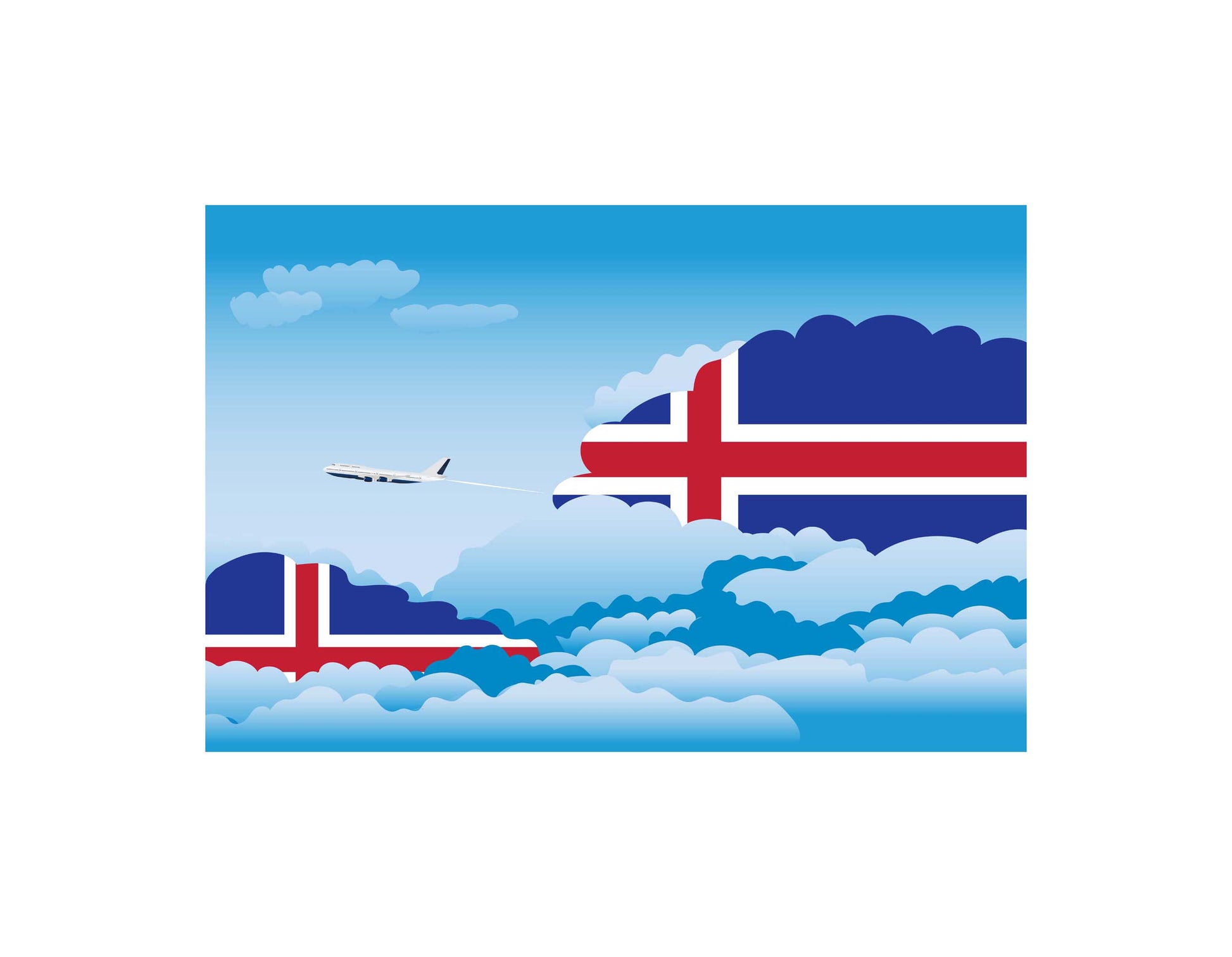 Iceland Airplane Day Clouds Vector Illustration | Travel & Aviation Sky Scene