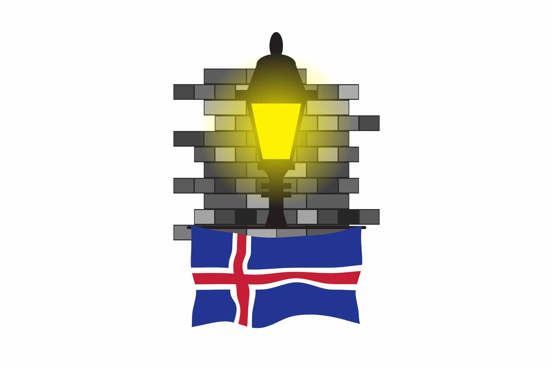 Iceland World Street Lamp Bricks Dark Night Vector Illustrations | Moonlit Urban Landscape Collection
