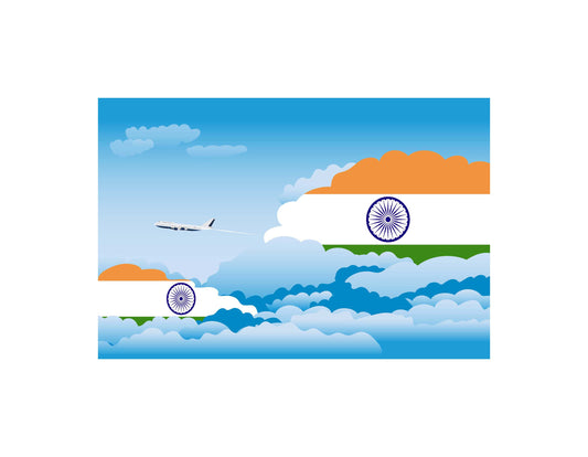 India Airplane Day Clouds Vector Illustration | Travel & Aviation Sky Scene