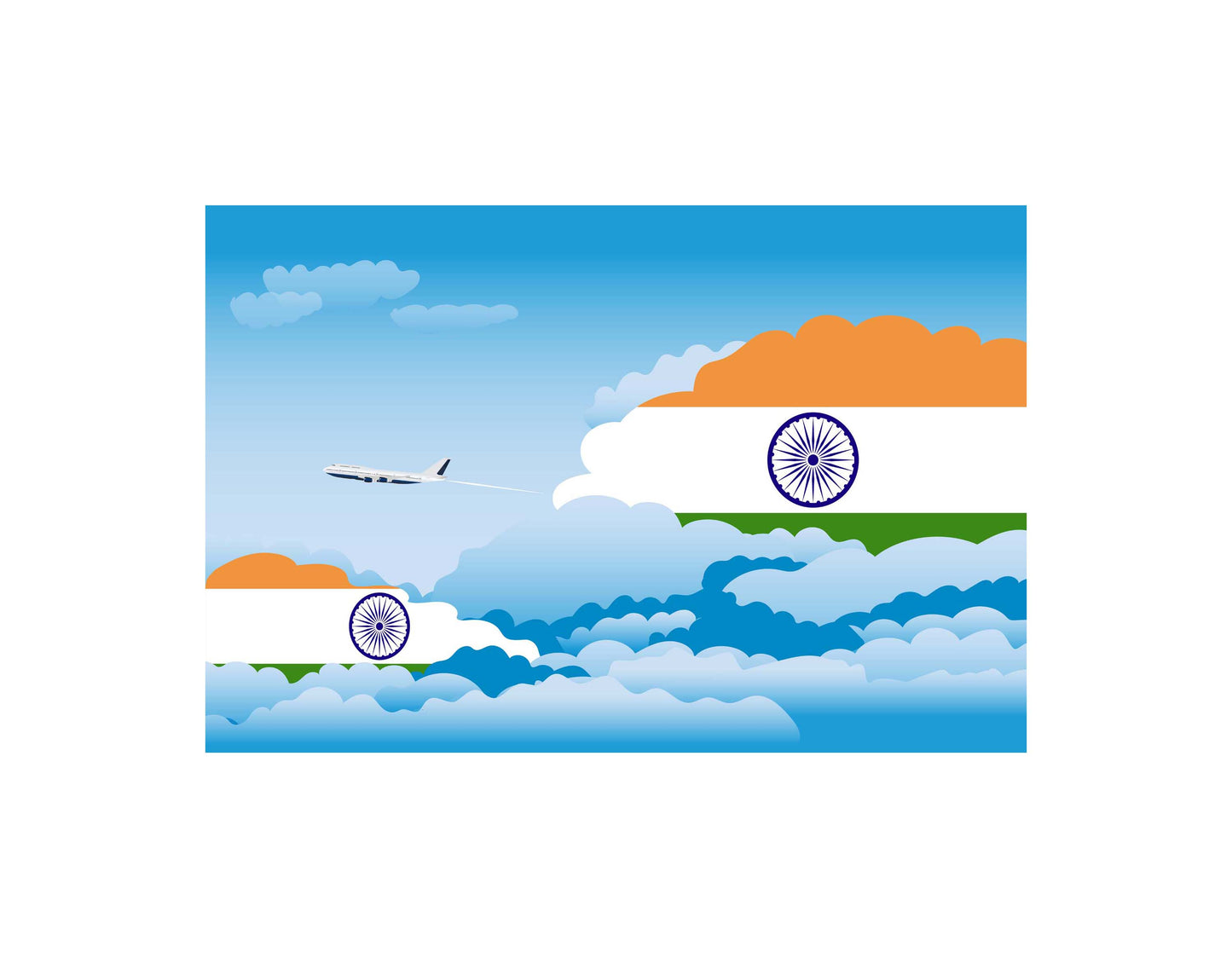 India Airplane Day Clouds Vector Illustration | Travel & Aviation Sky Scene
