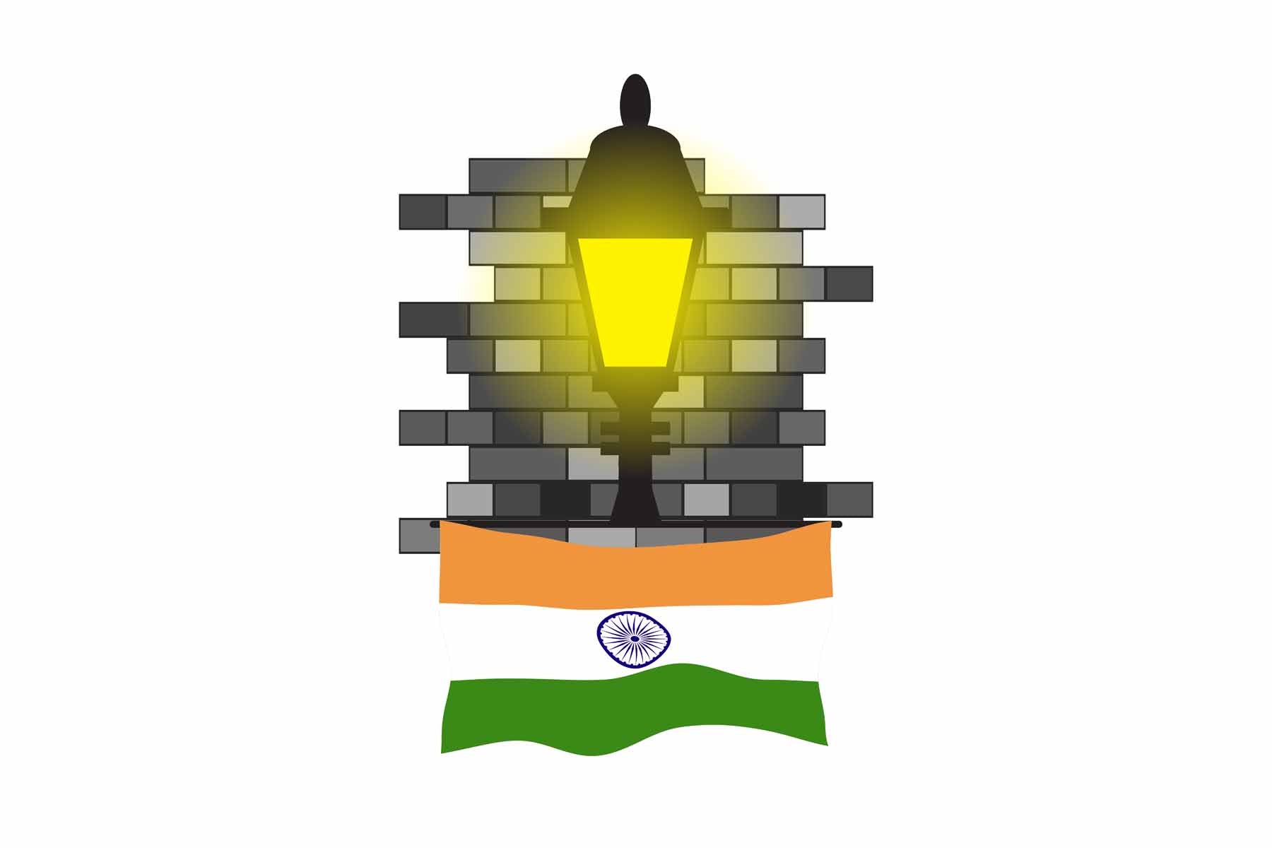 India World Street Lamp Bricks Dark Night Vector Illustrations | Moonlit Urban Landscape Collection