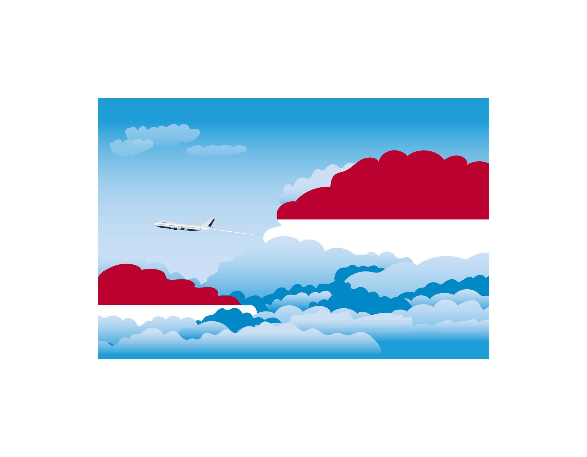 Indonesia Airplane Day Clouds Vector Illustration | Travel & Aviation Sky Scene