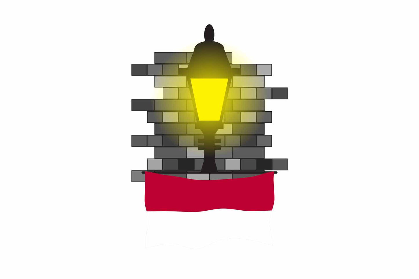 Indonesia World Street Lamp Bricks Dark Night Vector Illustrations | Moonlit Urban Landscape Collection