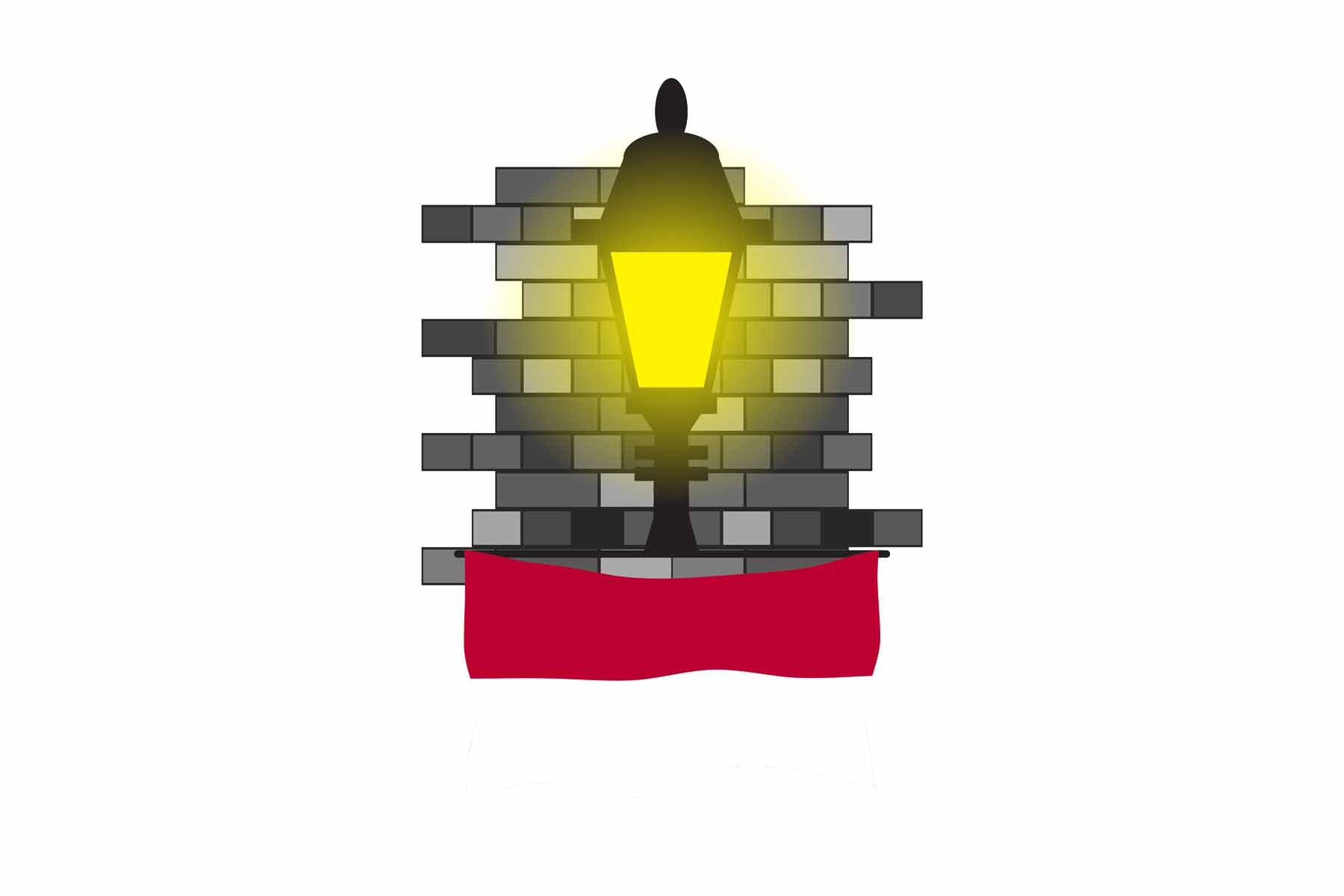 Indonesia World Street Lamp Bricks Dark Night Vector Illustrations | Moonlit Urban Landscape Collection