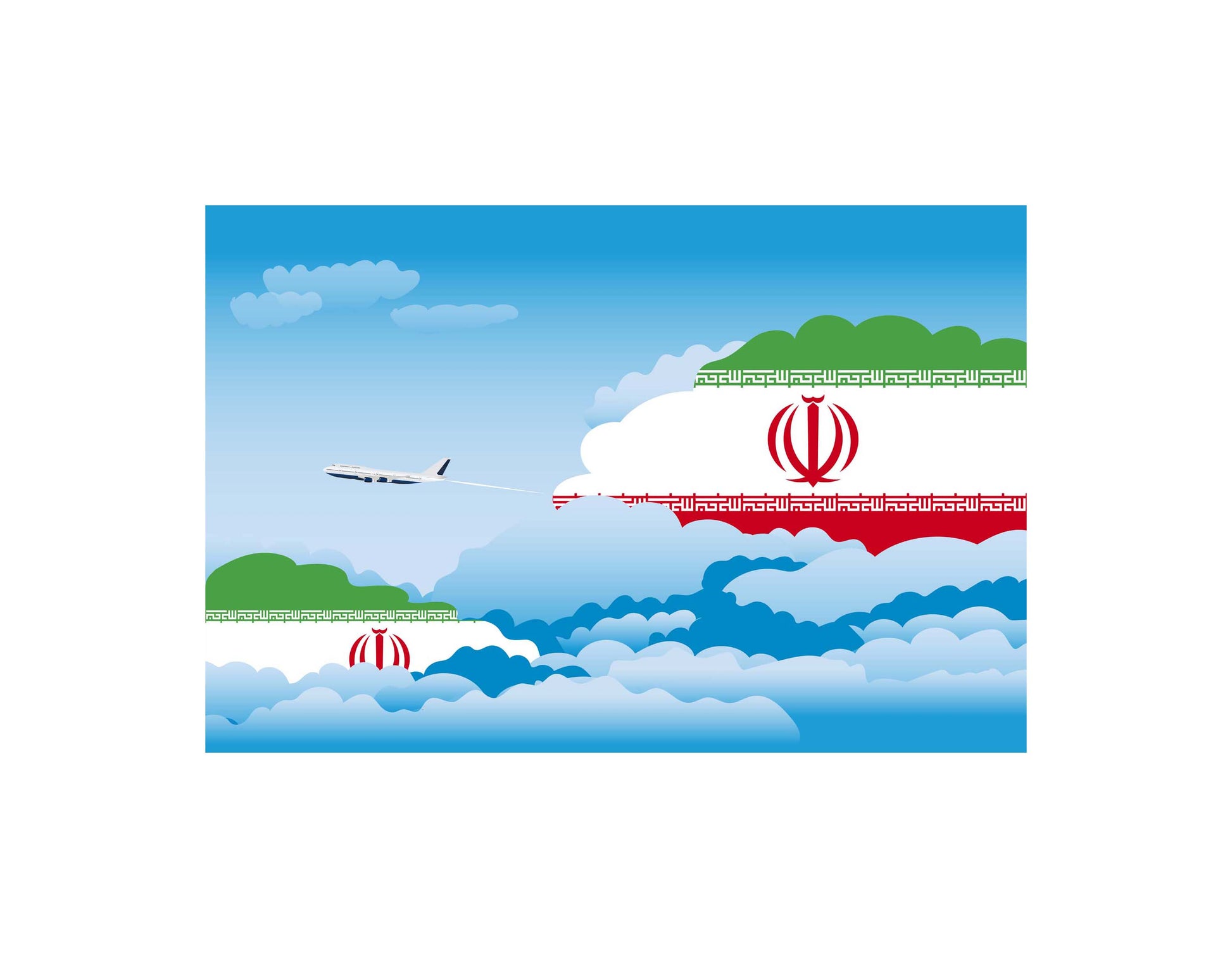 Iran Airplane Day Clouds Vector Illustration | Travel & Aviation Sky Scene