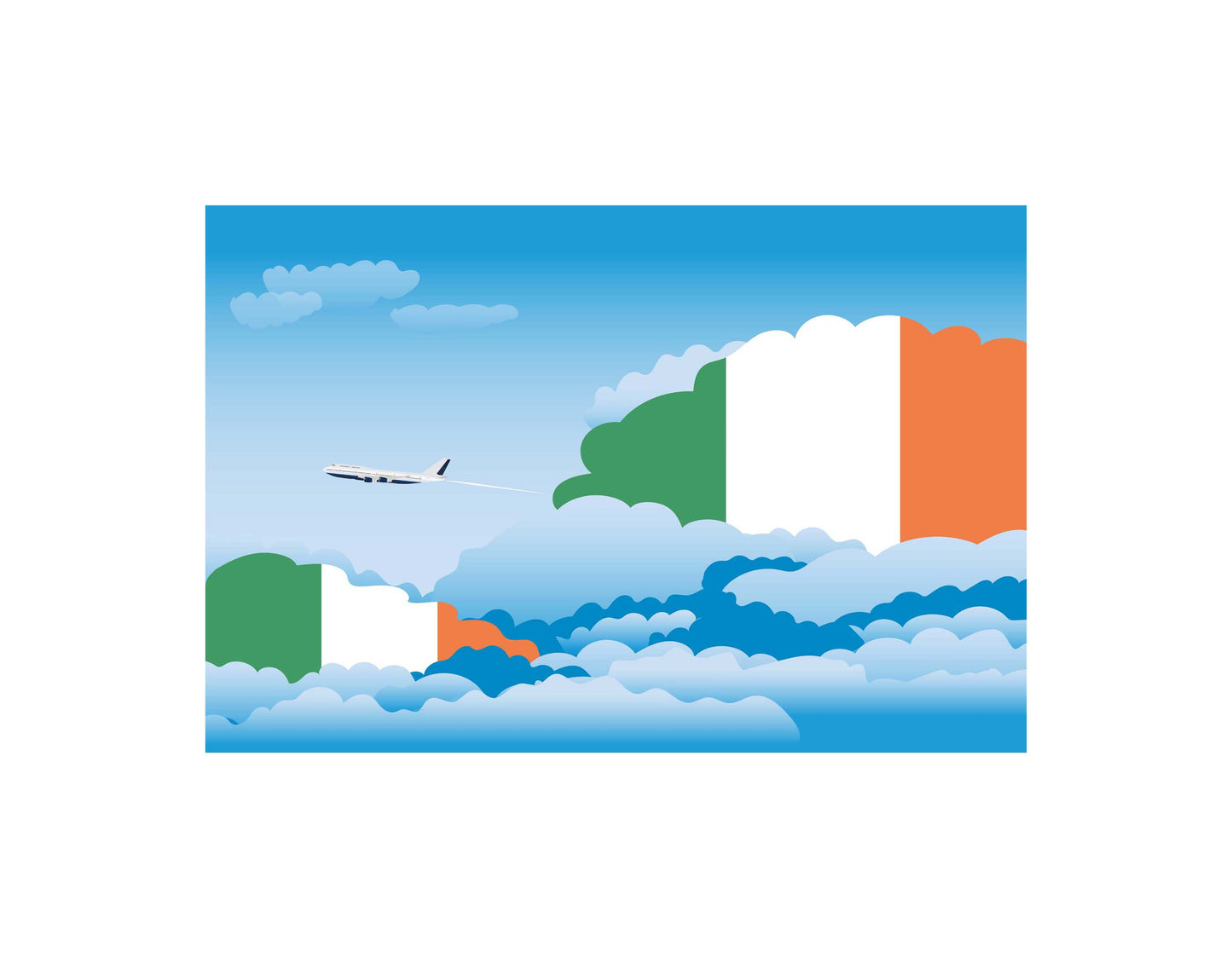 Ireland Airplane Day Clouds Vector Illustration | Travel & Aviation Sky Scene