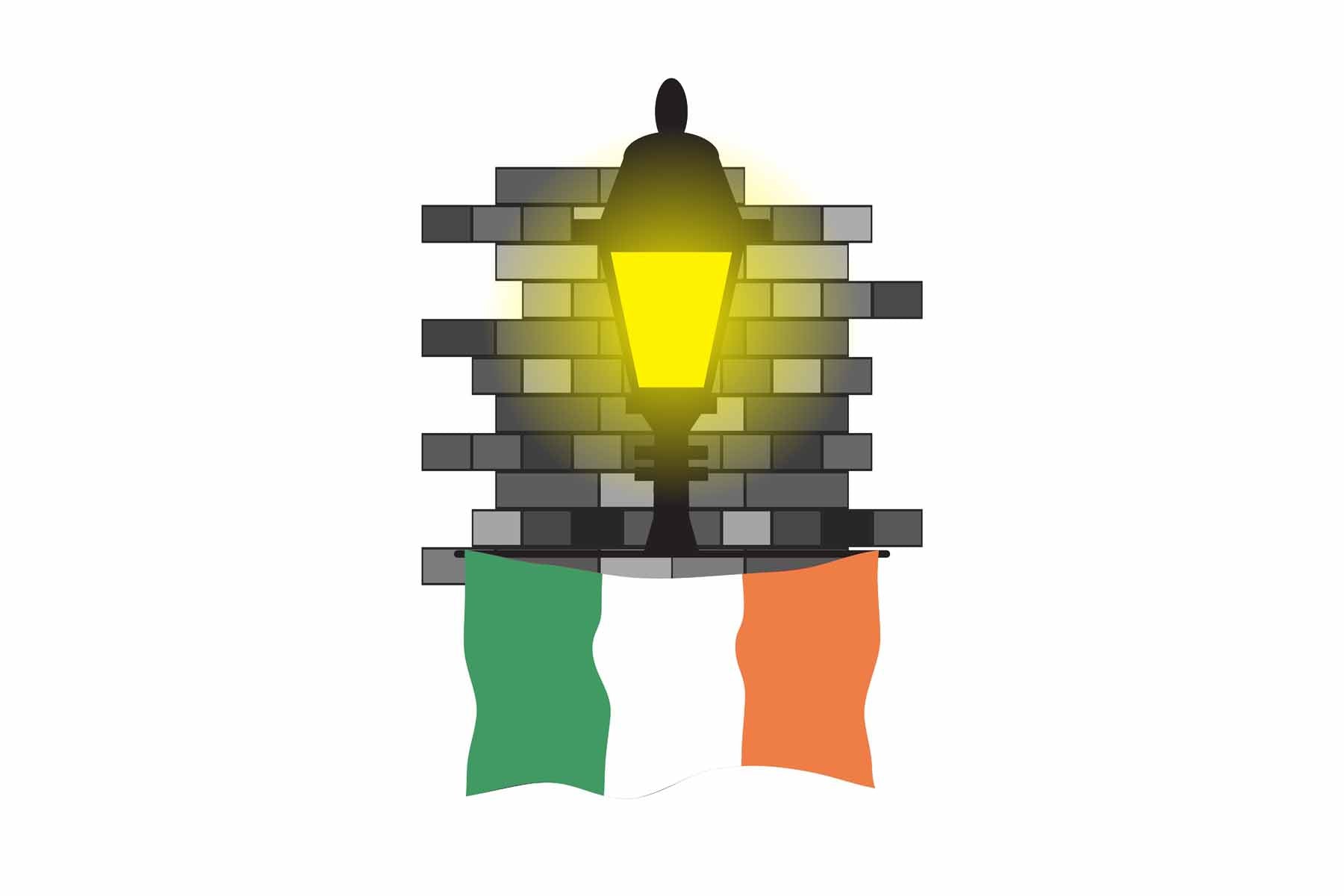 Ireland World Street Lamp Bricks Dark Night Vector Illustrations | Moonlit Urban Landscape Collection