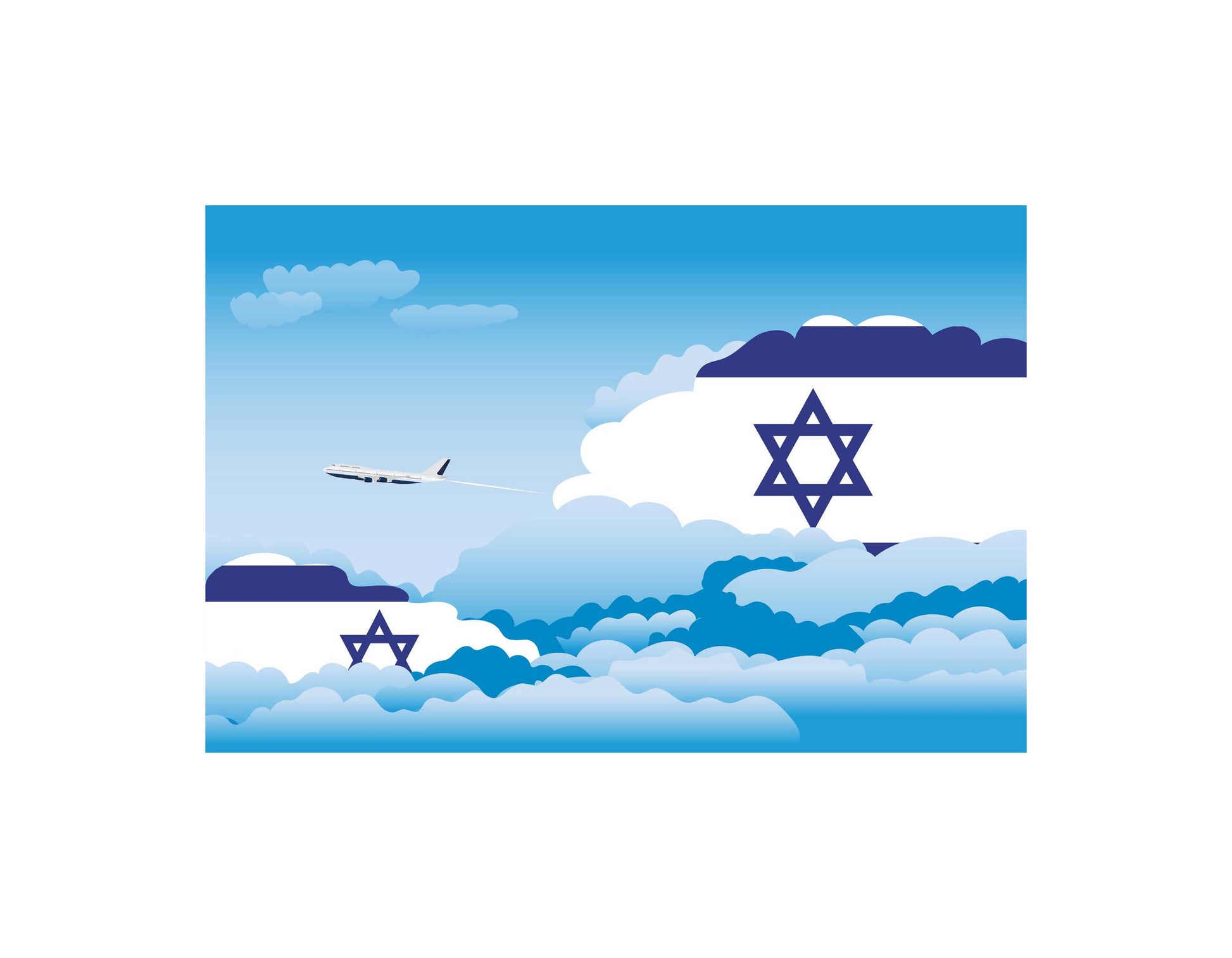 Israel Airplane Day Clouds Vector Illustration | Travel & Aviation Sky Scene