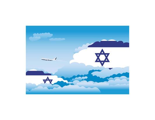 Israel Airplane Day Clouds Vector Illustration | Travel & Aviation Sky Scene