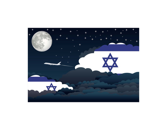 Israel Night Clouds Airplane Airport Flight Vector Illustration