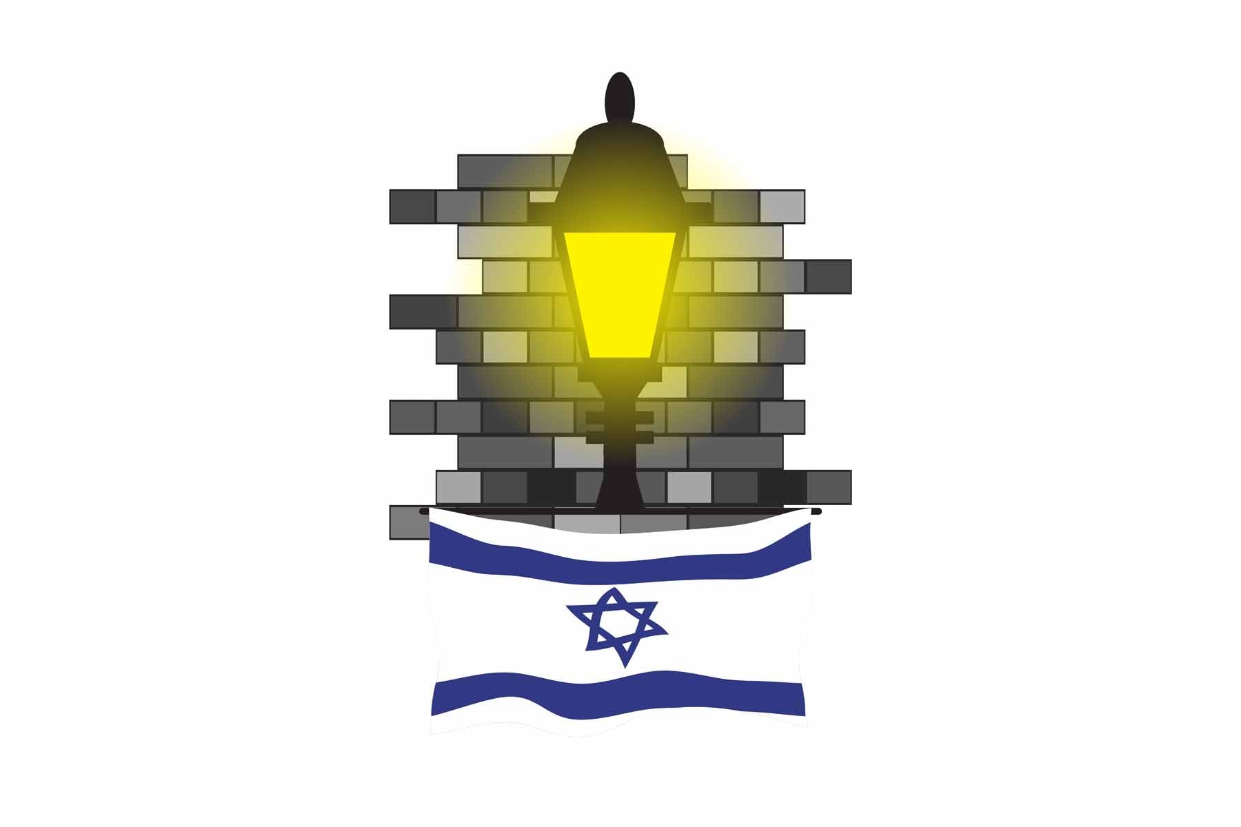 Israel World Street Lamp Bricks Dark Night Vector Illustrations | Moonlit Urban Landscape Collection