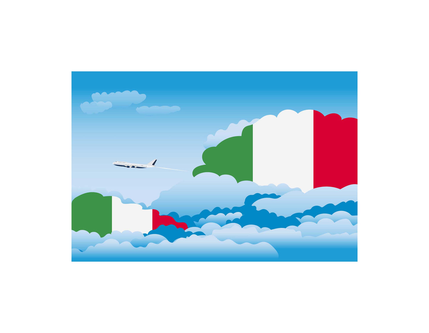 Italy Airplane Day Clouds Vector Illustration | Travel & Aviation Sky Scene