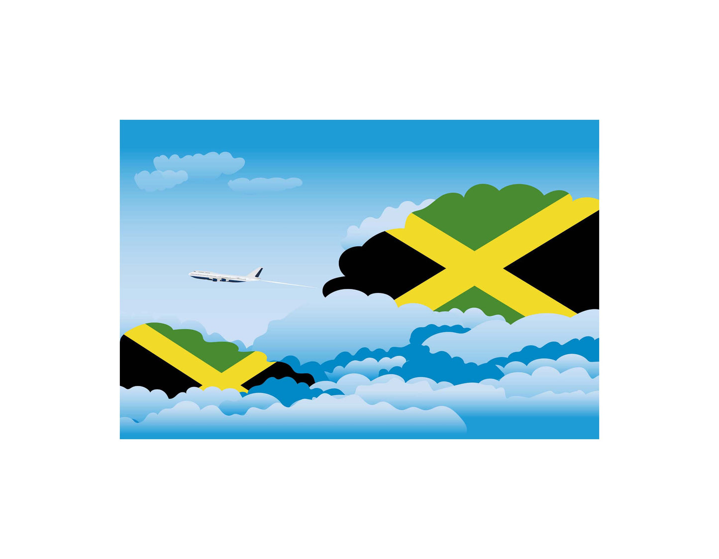 Jamaica Airplane Day Clouds Vector Illustration | Travel & Aviation Sky Scene