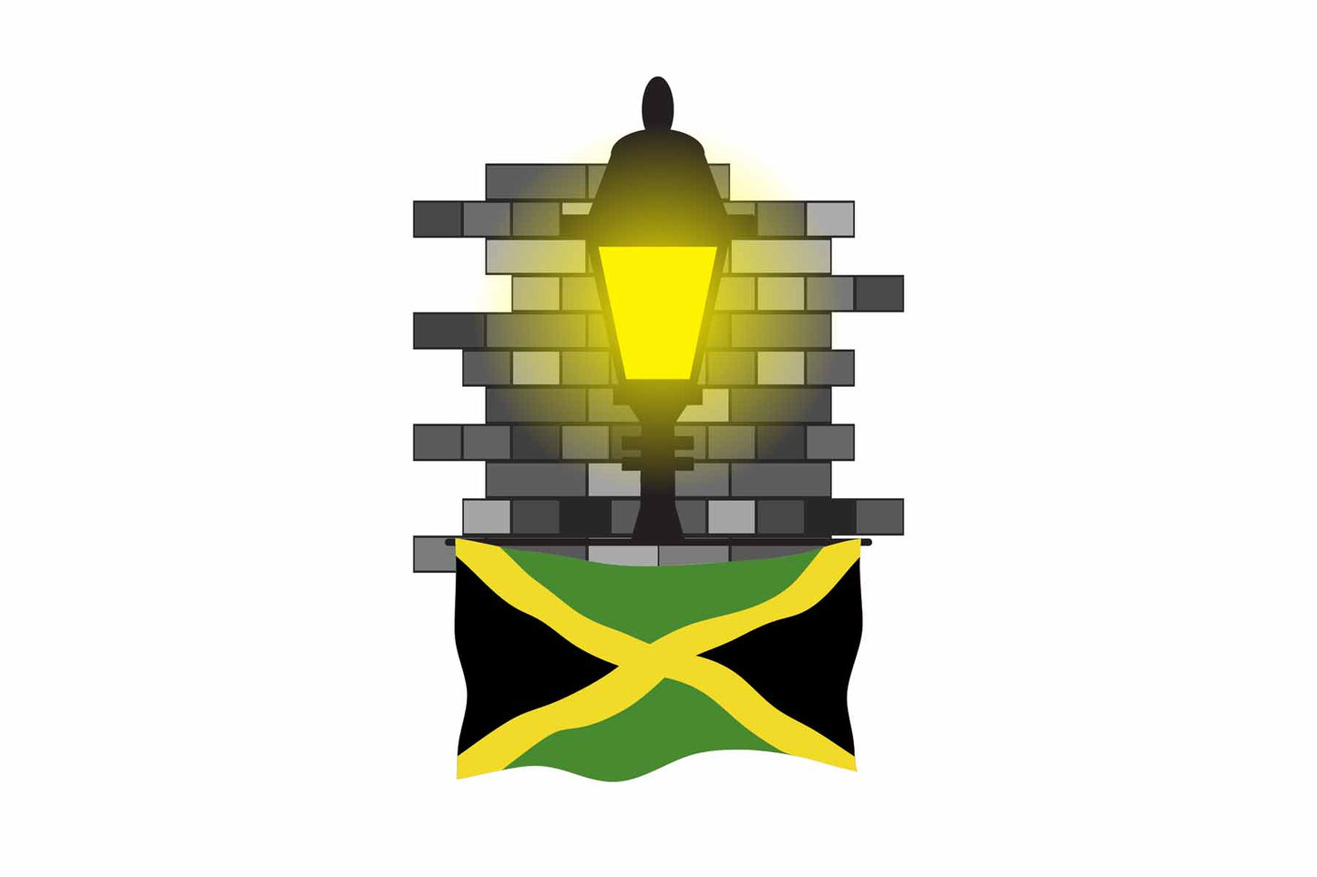 Jamaica World Street Lamp Bricks Dark Night Vector Illustrations | Moonlit Urban Landscape Collection