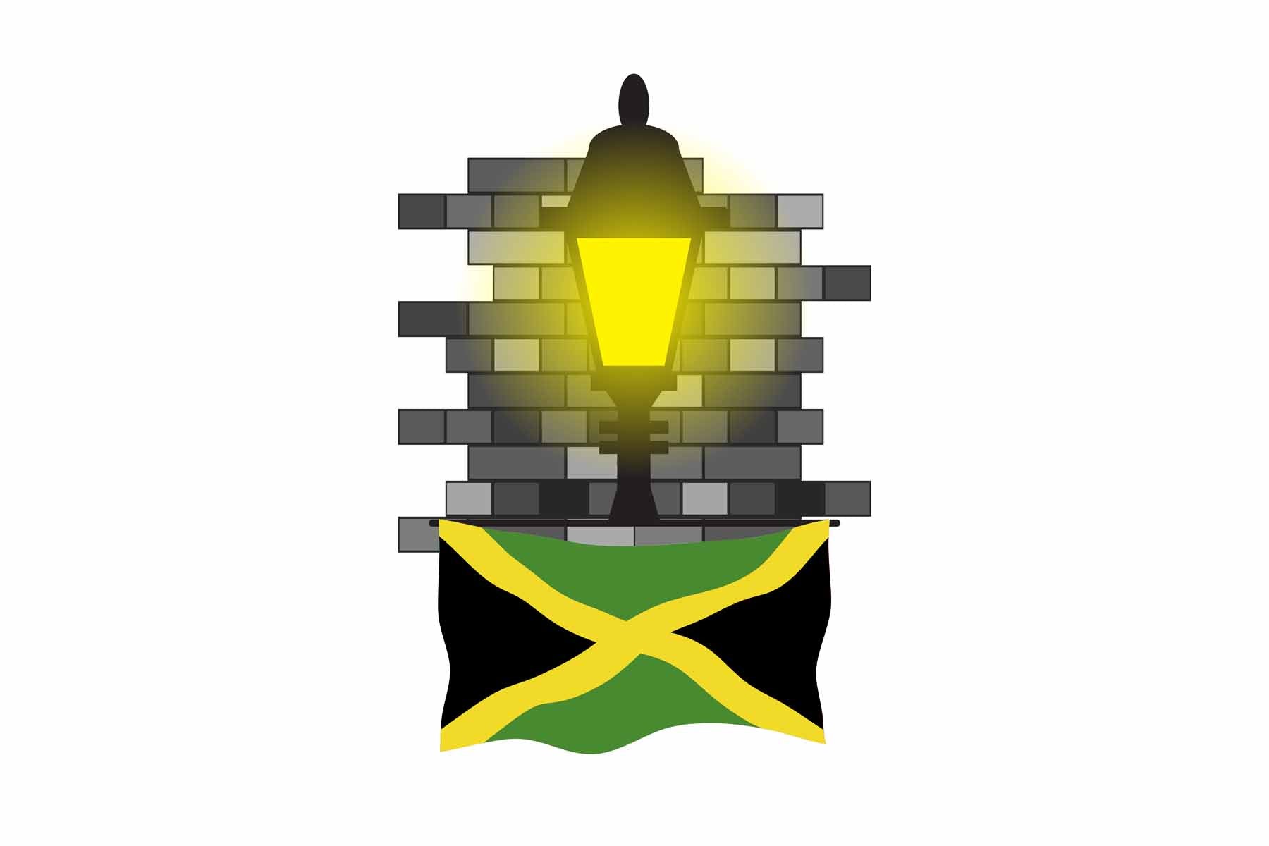 Jamaica World Street Lamp Bricks Dark Night Vector Illustrations | Moonlit Urban Landscape Collection