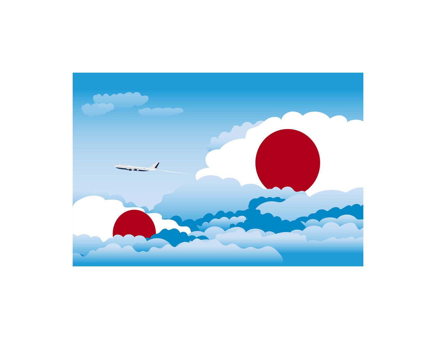 Japan Airplane Day Clouds Vector Illustration | Travel & Aviation Sky Scene