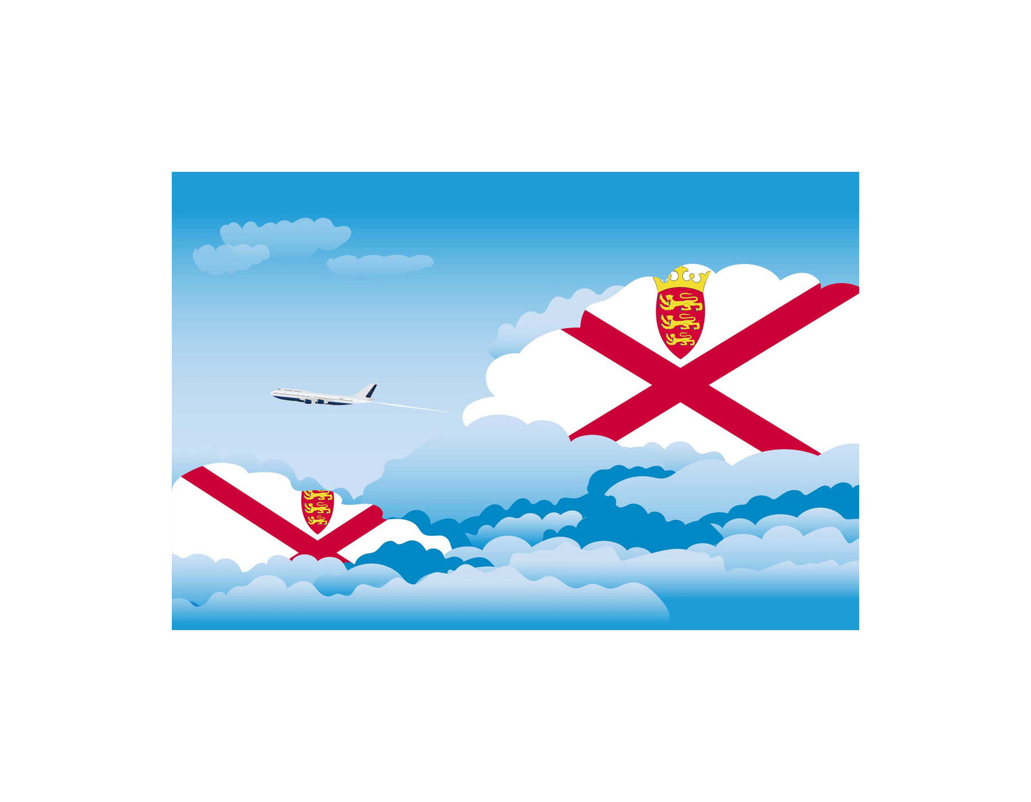 Jersey Airplane Day Clouds Vector Illustration | Travel & Aviation Sky Scene