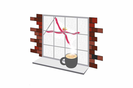 Jersey Coffee Rain Window Vector Illustration | Cozy Café Scene