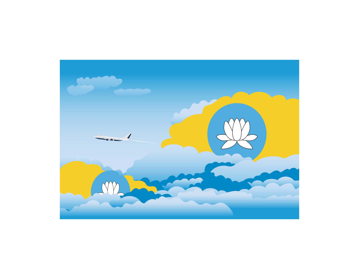 Kalmykia Airplane Day Clouds Vector Illustration | Travel & Aviation Sky Scene