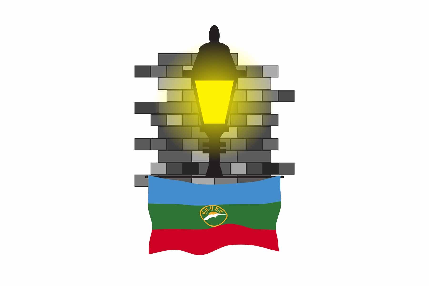Karachay Cherkessia World Street Lamp Bricks Dark Night Vector Illustrations | Moonlit Urban Landscape Collection