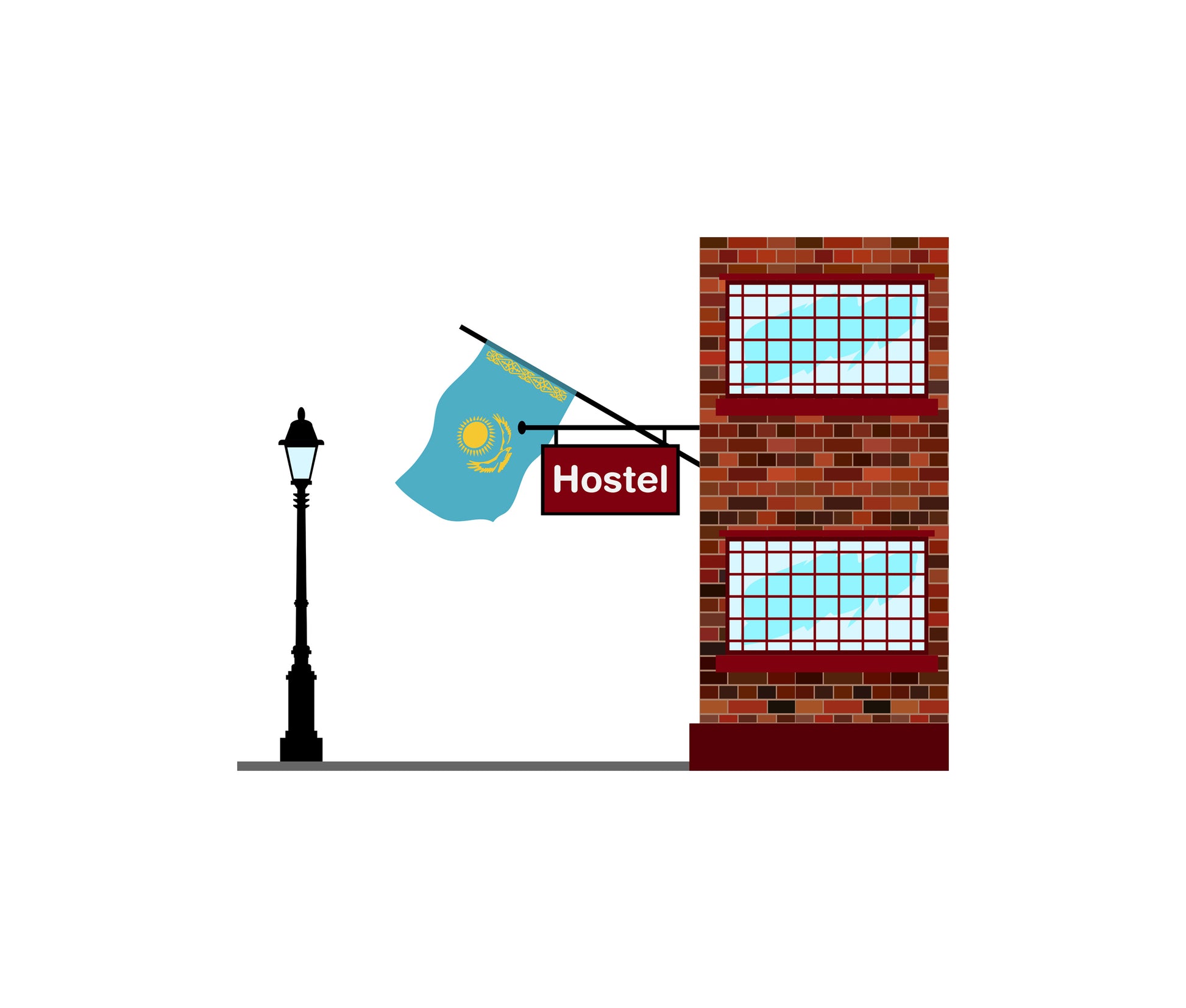 Kazakhstan Hostels Hotel Vector Illustration