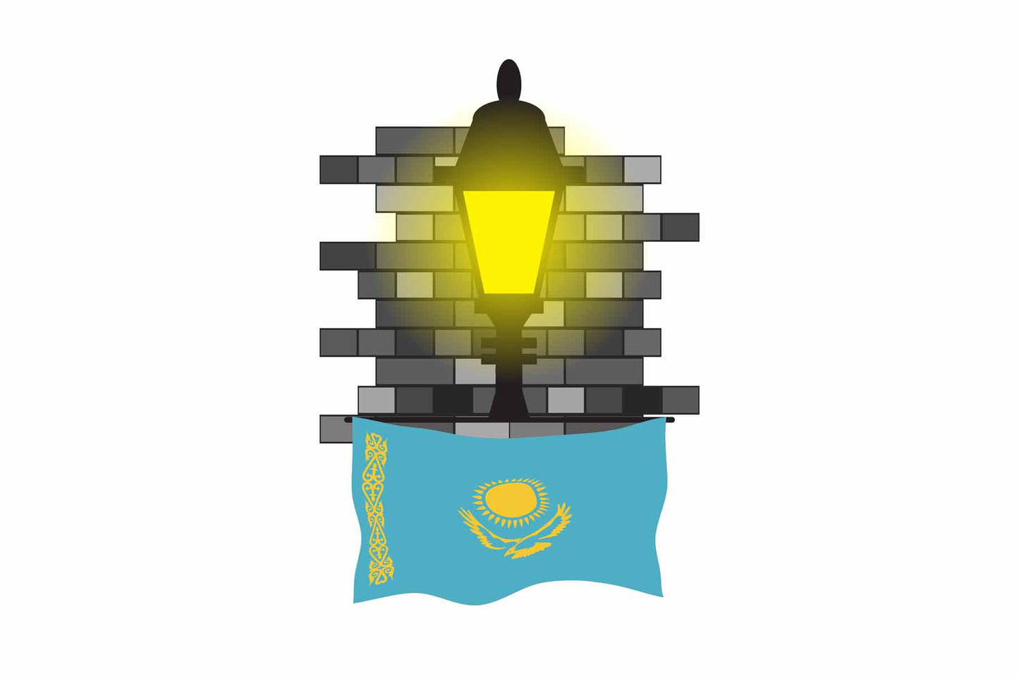 Kazakhstan World Street Lamp Bricks Dark Night Vector Illustrations | Moonlit Urban Landscape Collection