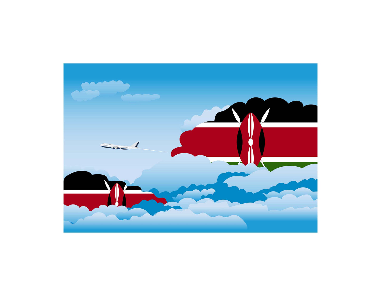 Kenya Airplane Day Clouds Vector Illustration | Travel & Aviation Sky Scene