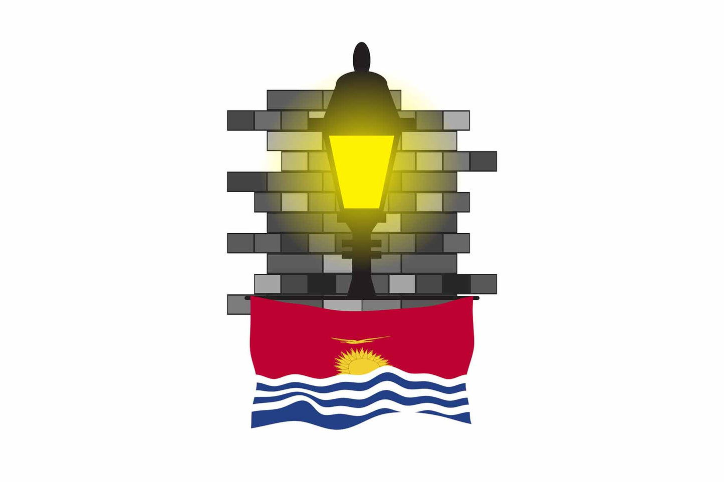 Kiribati World Street Lamp Bricks Dark Night Vector Illustrations | Moonlit Urban Landscape Collection