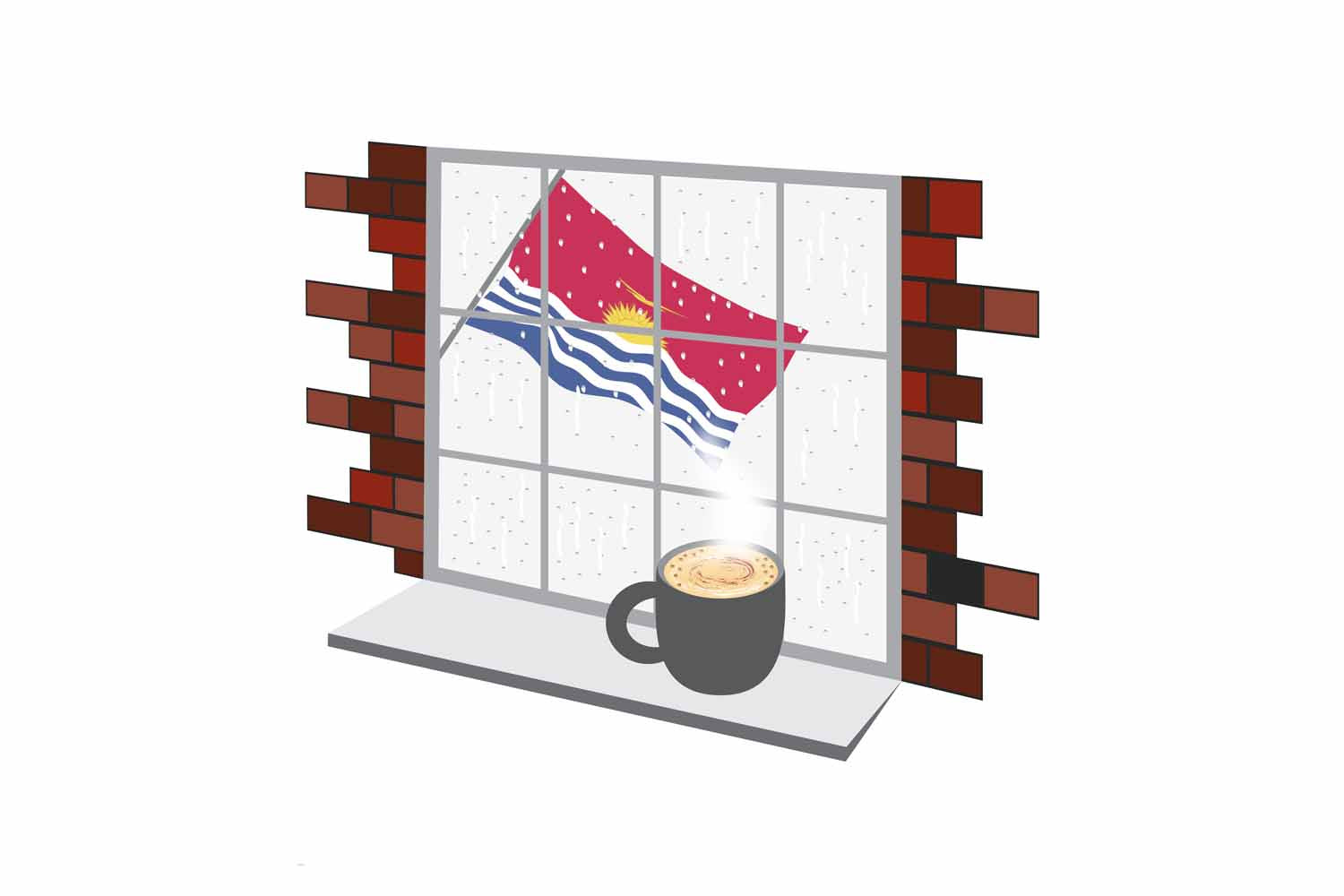 Kiribati Coffee Rain Fog Window Vector Illustration