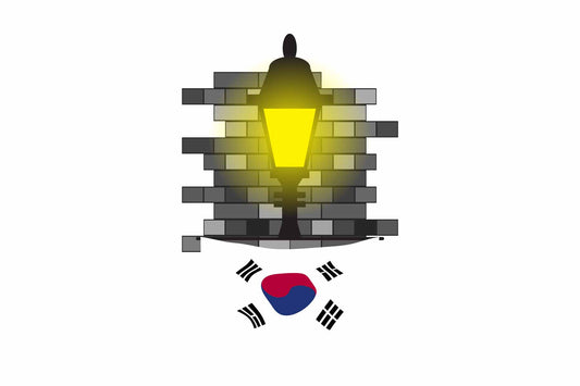 Korea South World Street Lamp Bricks Dark Night Vector Illustrations | Moonlit Urban Landscape Collection