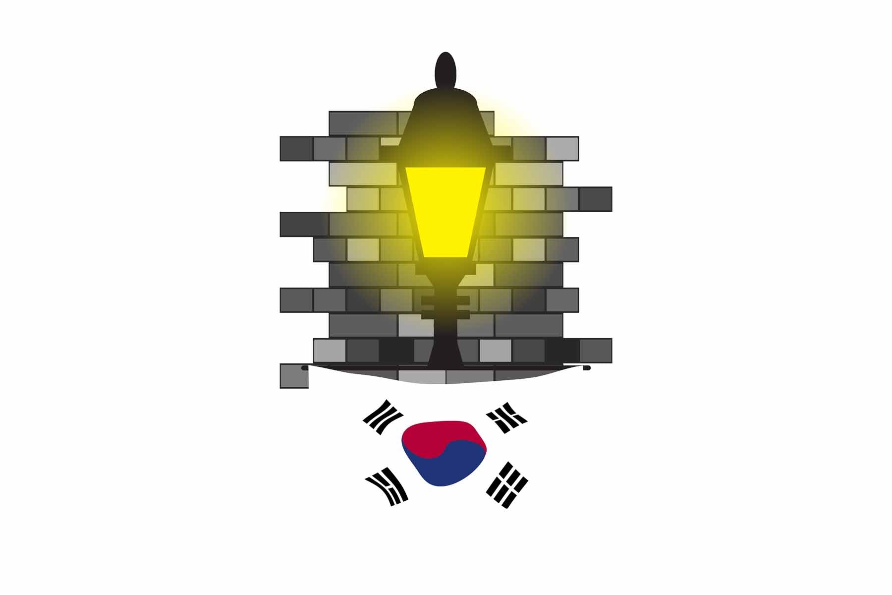 Korea South World Street Lamp Bricks Dark Night Vector Illustrations | Moonlit Urban Landscape Collection