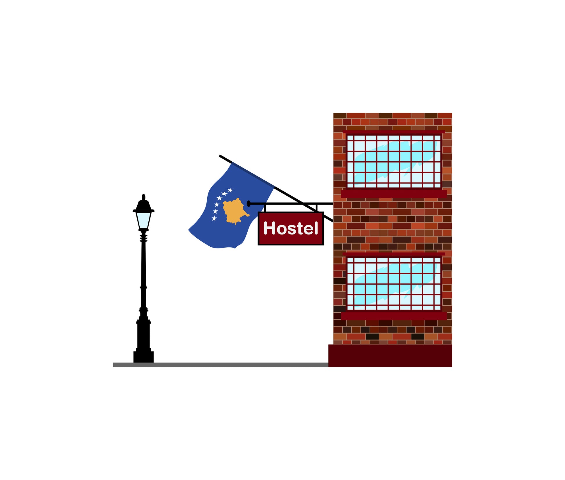 Kosovo World Hostels Vector Illustrations | Hostel Buildings & Accommodation Collection