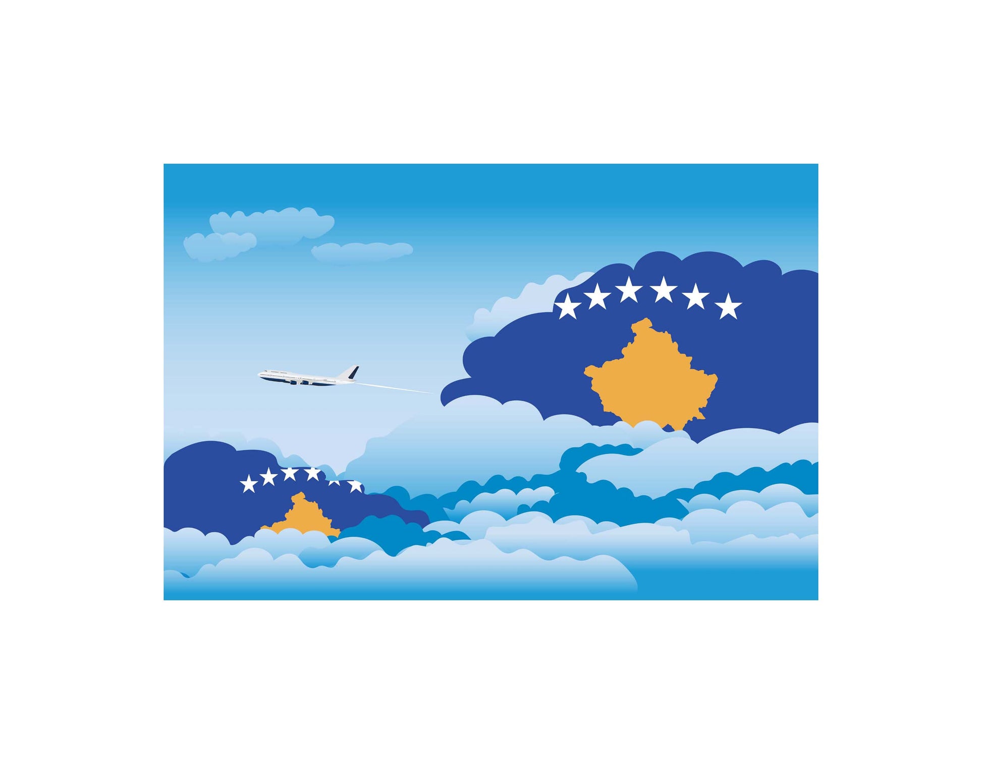 Kosovo Airplane Day Clouds Vector Illustration | Travel & Aviation Sky Scene