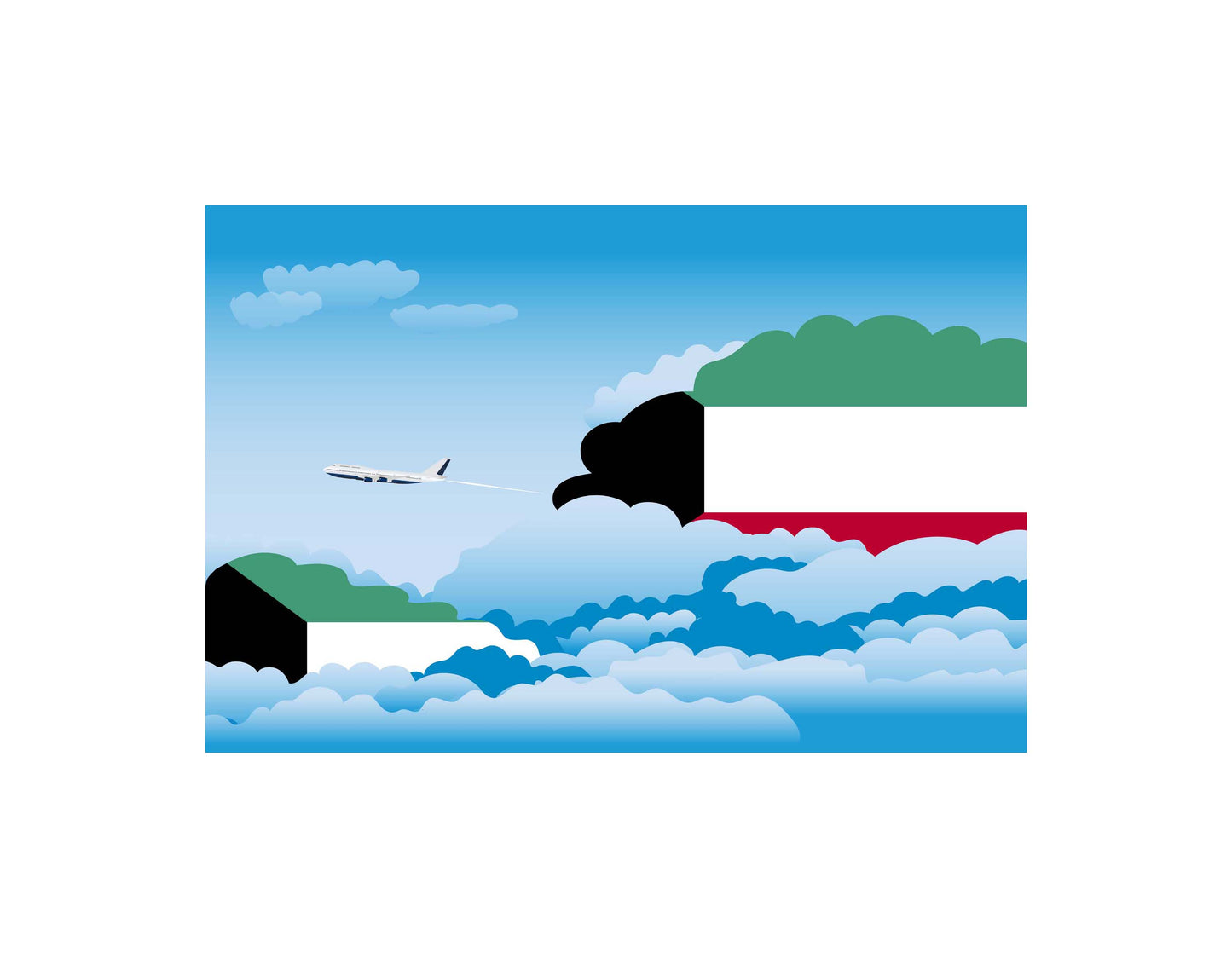 Kuwait Day Clouds Airplane Airport Flight Vector Illustration